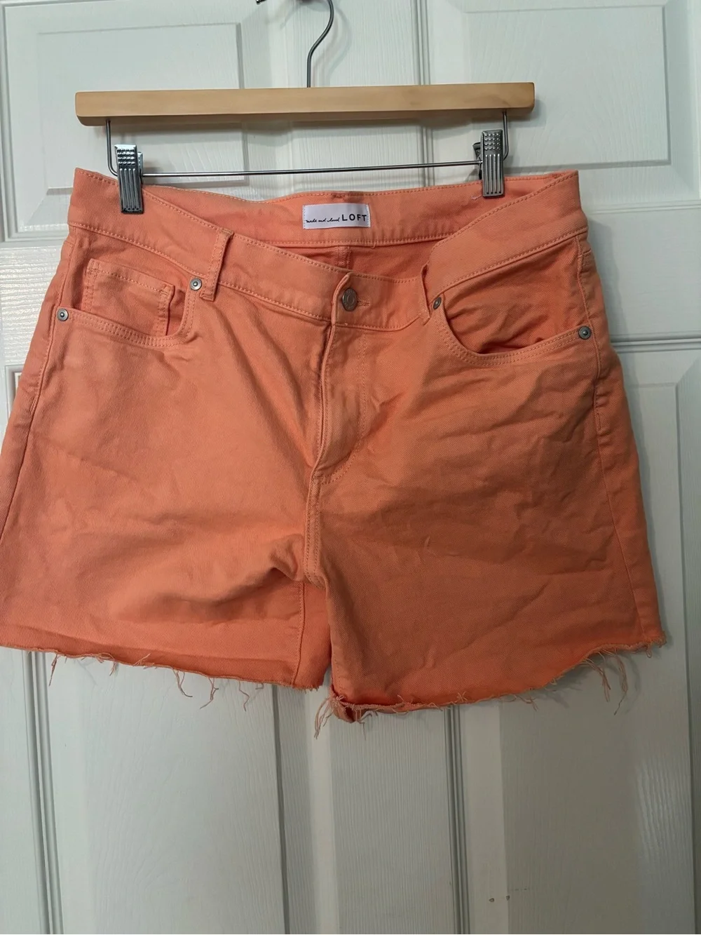 LOFT Coral Peach Cuffed Denim Shorts